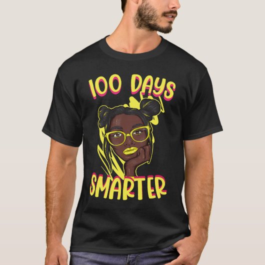 100 Days Smarter 100 Days Of School Black Girl Sty T-Shirt (Vorderseite)