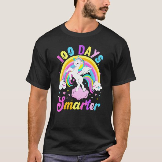 100 Days Smarter 100th Day Of School Unicorn Rainb T-Shirt (Vorderseite)