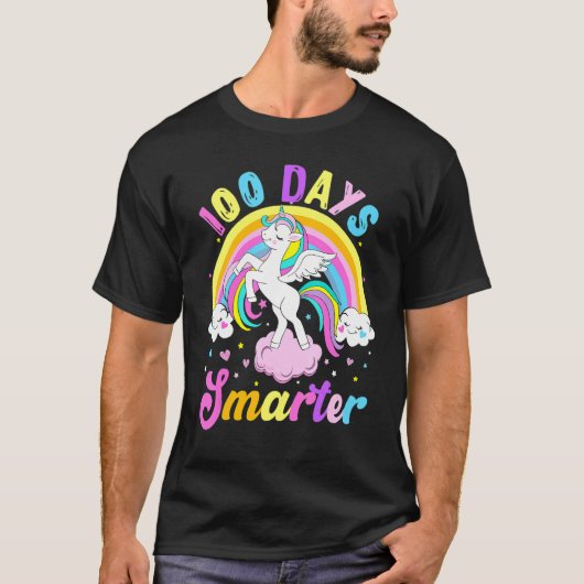 100 Days Smarter 100th Day Of School Unicorn Rainb T-Shirt (Vorderseite)
