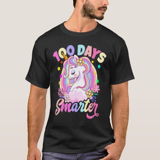 100 Days Smarter Cute Unicorn Teacher Girls 100th  T-Shirt (Vorderseite)