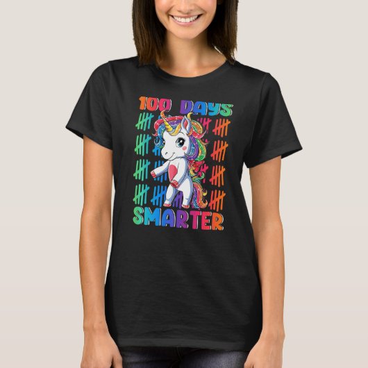 100 Days Smarter Flossing Unicorn Happy 100 Days O T-Shirt (Vorderseite)