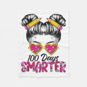 100 Days Smarter Girls Messy Bun Hair 100th Day Of Fleecedecke (Vorderseite)