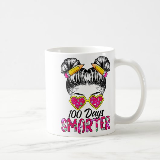 100 Days Smarter Girls Messy Bun Hair 100th Day Of Kaffeetasse (Rechts)