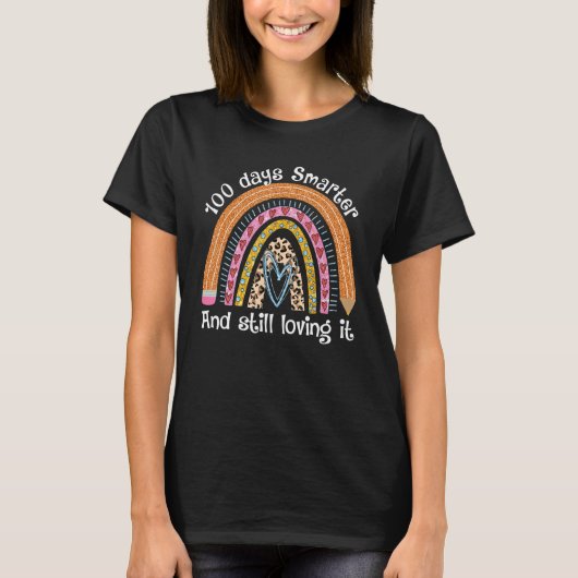 100 Days Smarter Happy 100th Day Of School Rainbow T-Shirt (Vorderseite)