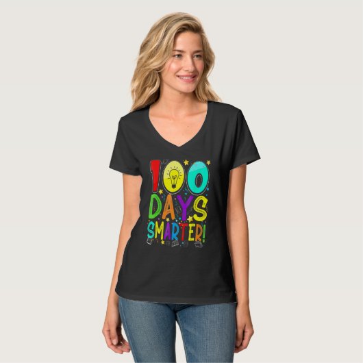 100 Days Smarter Happy 100th Day Of School Student T-Shirt (Vorderseite Vollansicht)