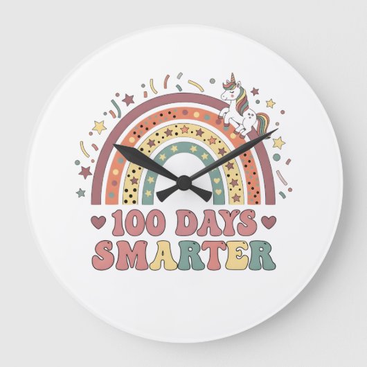 100 Days Smarter Kids Girls Unicorn 100th Day of Große Wanduhr (Vorderseite)