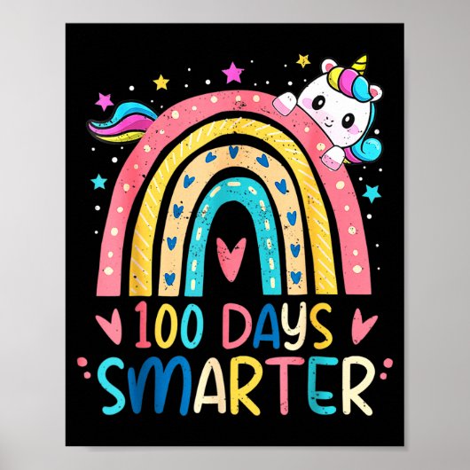 100 Days Smarter Kids Girls Unicorn 100th Day Of S Poster (Vorne)