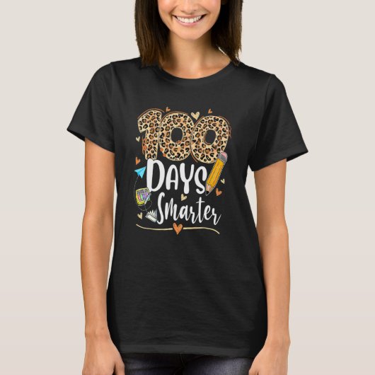 100 Days Smarter Leopard Happy 100th Day Of School T-Shirt (Vorderseite)