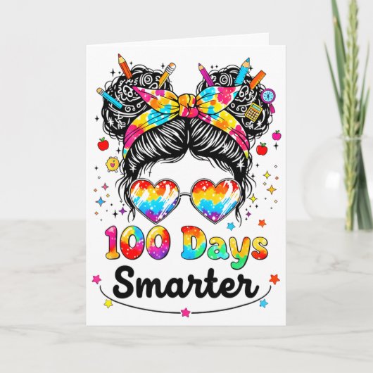 100 Days Smarter Messy Bun 100th Day Of School Gir Karte (Vorderseite)