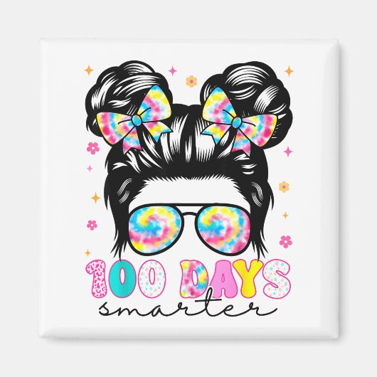 100 Days Smarter Messy Bun Girl 100th Day Of Schoo Magnet (Vorne)
