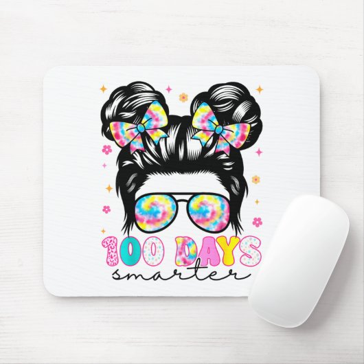 100 Days Smarter Messy Bun Girl 100th Day Of Schoo Mousepad (Mit Mouse)