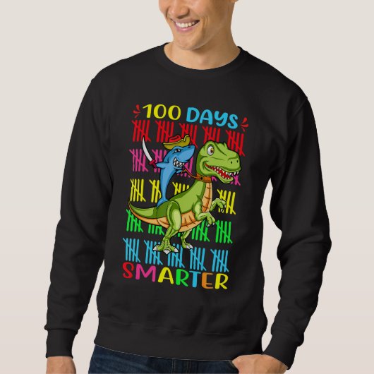 100 Days Smarter Of School Shark Dinosaur For kids Sweatshirt (Vorderseite)