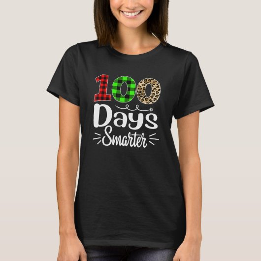 100 Days Smarter Plaid Leopard 100th Day Of School T-Shirt (Vorderseite)