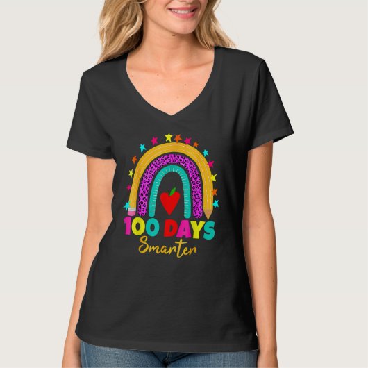 100 Days Smarter Teacher 100th Day Of School Rainb T-Shirt (Vorderseite)