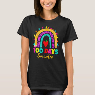 100 Days Smarter Teacher 100th Day Of School Rainb T-Shirt