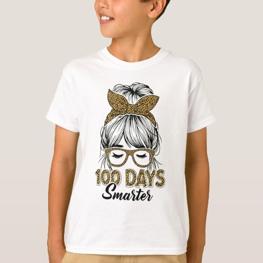 100 Days Smarter Teacher Leopard Print Bow School T-Shirt (Vorderseite)