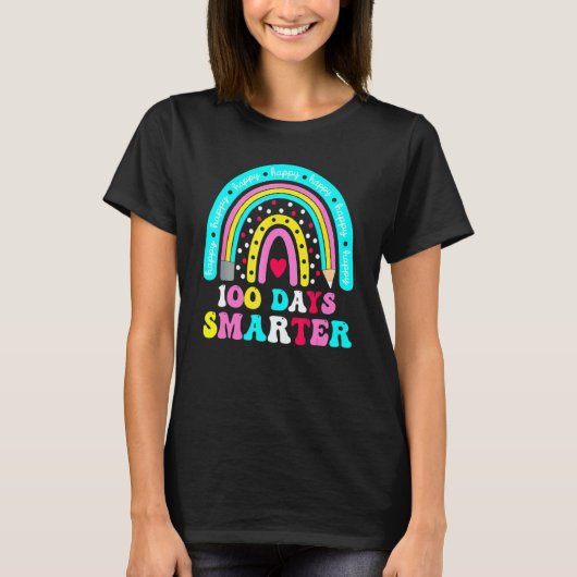 100 Days Smarter Teacher Rainbow Groovy 100th Day  T-Shirt (Vorderseite)