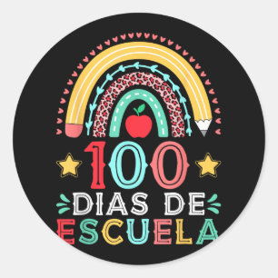 100 Dias De Escuela Rainbow Spanischer Lehrer Runder Aufkleber
