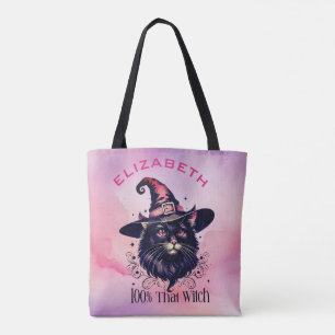 100% DIESER WITCH - Schwarze Katze mit Hexenhut Tasche