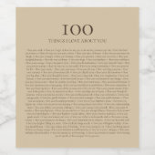 100 Dinge, die ich an dir liebe - anpassbar Weinetikett (Einzelnes Label)