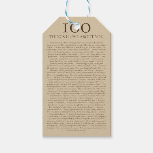 100 Dinge, die ich an dir liebe - Personalisierbar Geschenkanhänger (Vorderseite)
