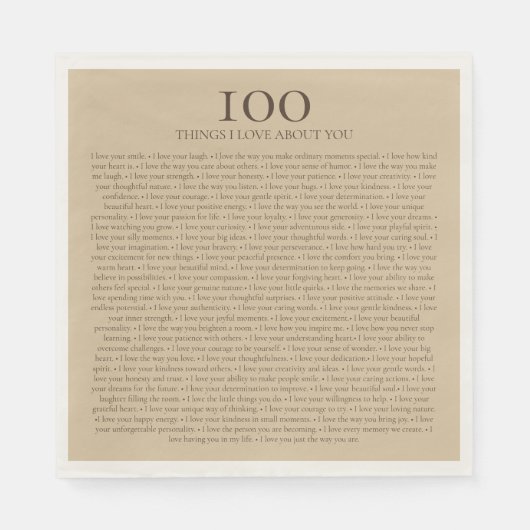 100 Dinge, die ich an dir liebe - Personalisierbar Serviette (Vorderseite)