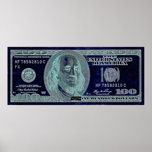 100 Dollar 2, Art Signature BW Poster (Vorne)