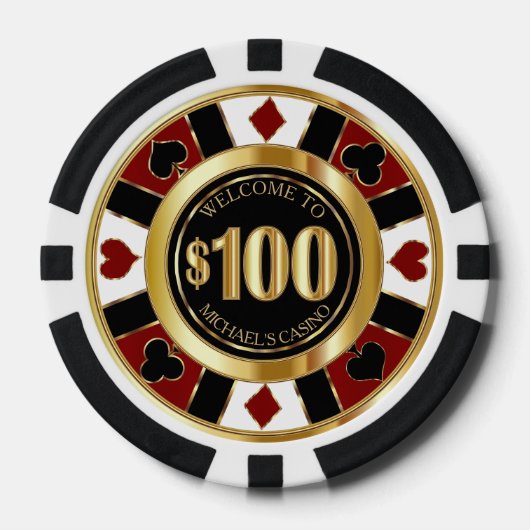 $100 Dollar Casino Poker Chip Las Vegas-Red / Gold (Vorderseite)