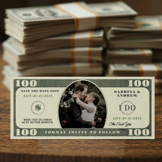 100-Dollar-Schein-Foto-Hochzeit Save The Date