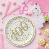 100. Elegantes Centenarian Party Gold/Weiß Pappteller (Party)