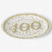 100. Elegantes Centenarian Party Gold/Weiß Pappteller (Schrägansicht)