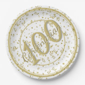 100. Elegantes Centenarian Party Gold/Weiß Pappteller (Vorderseite)