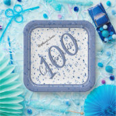 100. Elegantes Party Centenarian Blue/White Pappteller (Party)