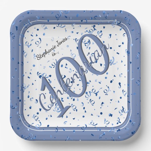 100. Elegantes Party Centenarian Blue/White Pappteller (Vorderseite)
