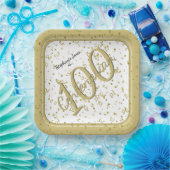 100. Elegantes Party Centenarian Gold/Weiß Pappteller (Party)