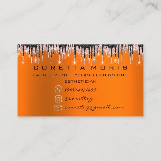 100 Erinnerung Rose Orange Glitzer Tropfen Visitenkarte (Rückseite)