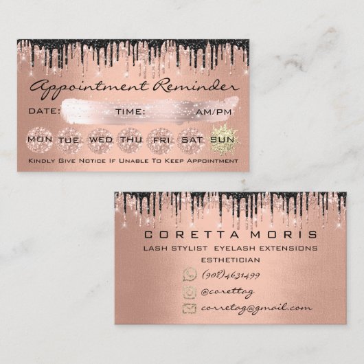 100 Ernennung Erinnerung Rose Gold Glitzer Tropfen Visitenkarte (Vorne/Hinten)