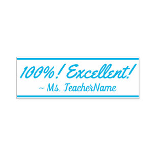 "100%! Exzellent!" + Pädagogischer Name Kautschuk Permastempel