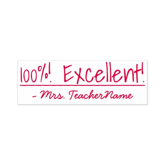 "100%! Exzellent!" + Teacher's Name Rubber Briefma Permastempel (Design)