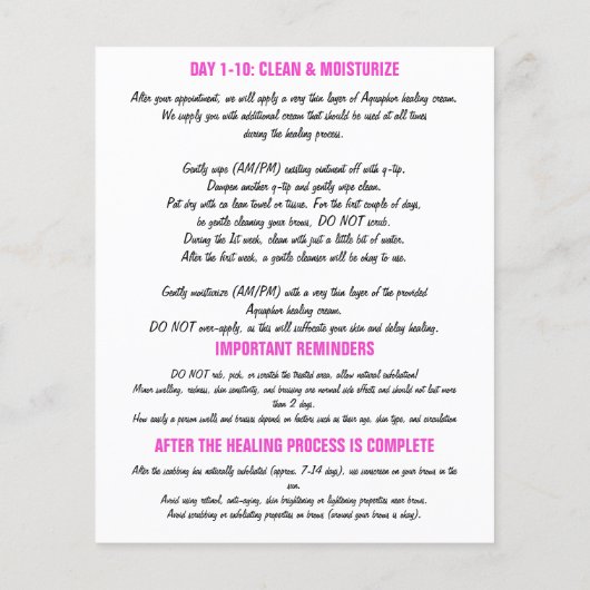 100 Eyebrow Microbalding Aftercare Instruction But Flyer (Hinten)