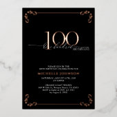 100& Fabulous Black Rose Gold Calligraphie Geburts Folieneinladung (Vorderseite)