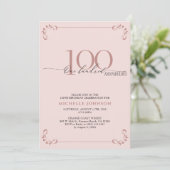 100 & Fabulous Blush Pink & Black Geburtstag Einladung (Stehend Vorderseite)