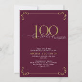 100 & Fabulous Burgundy White & Gold Geburtstag Einladung (Vorderseite)