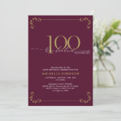100 & Fabulous Burgundy White & Gold Geburtstag Einladung (Stehend Vorderseite)