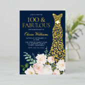 100 & Fabulous Navy & Gold 100. Geburtstag Folieneinladung (Stehend vorne)
