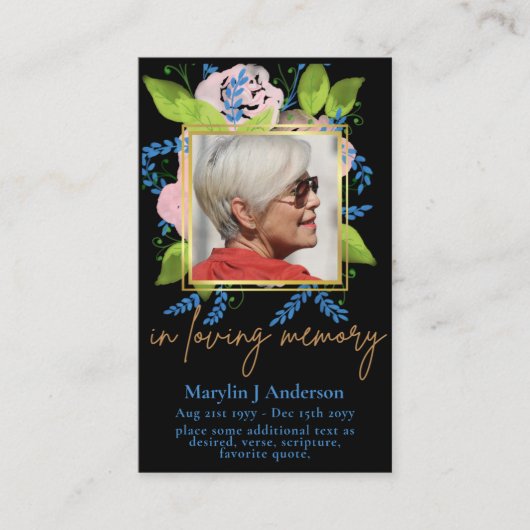 100-fach Hübsches Blue Floral FOTO Gebet Gedenkkar Visitenkarte (Vorderseite)