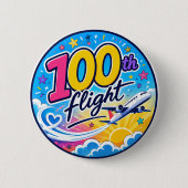 100. Flug farbenfrohes Flugzeug Reiseandenken Button (Vorderseite)