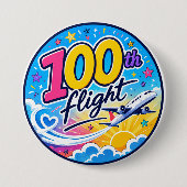 100. Flug farbenfrohes Flugzeug Reiseandenken Button (Vorderseite)