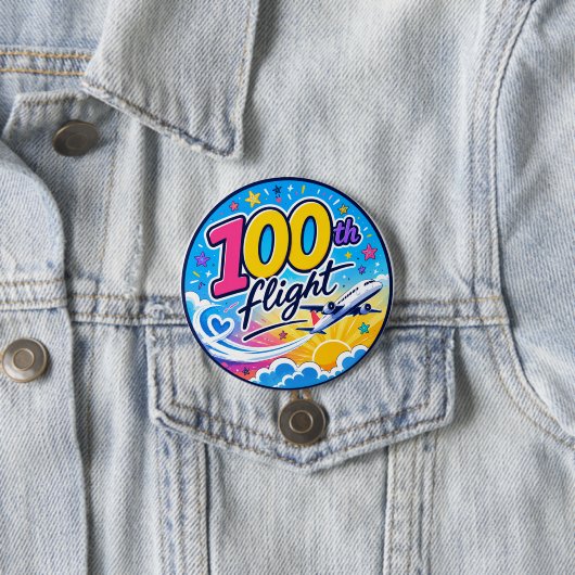 100. Flug farbenfrohes Flugzeug Reiseandenken Button (Beispiel)