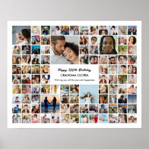 100 Foto-Collage Individuelle Bilder 100. Geburtst Poster